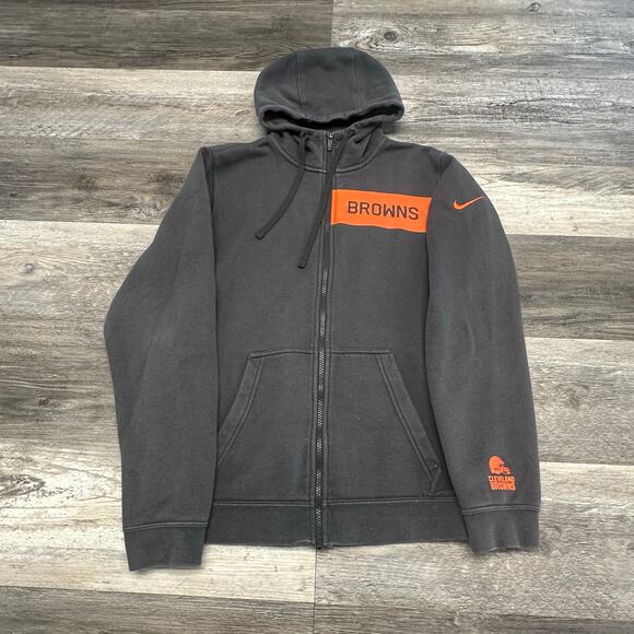 Nike Sportswear Cleveland Browns Gray Mens S Orange Swoosh Zip Up Hoodie NFL - Picture 1 of 9